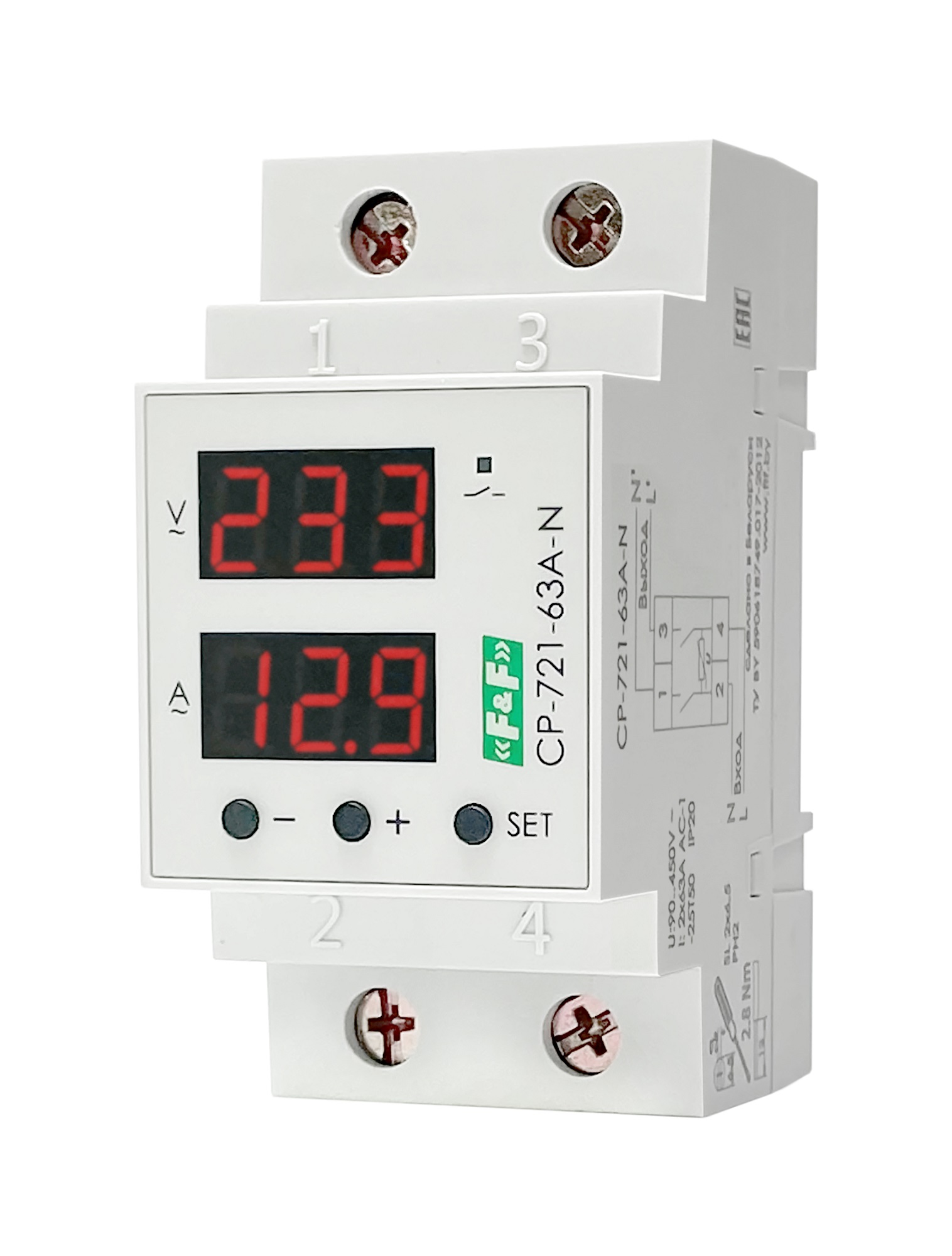 Реле напряжения с контролем тока и разрывом нуля  CP-721-63A-N