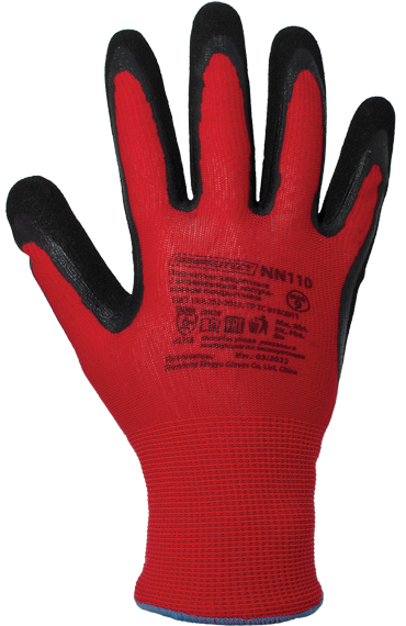 Перчатки нейлоновые бесшовные повышенной прочности со вспененным нитриловым покрытием, цвет красный/черный ArmProtect NN110 р.10