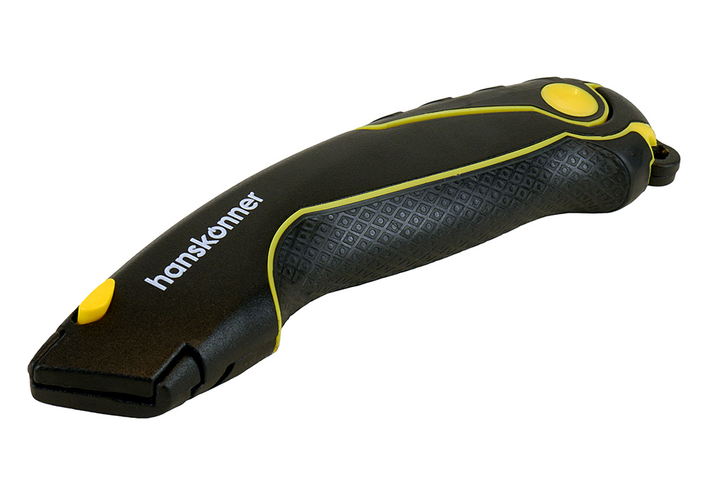 Нож строительный с трапециевидным лезвием сталь SK2 TPR рукоятка 4 дополнительных лезвия