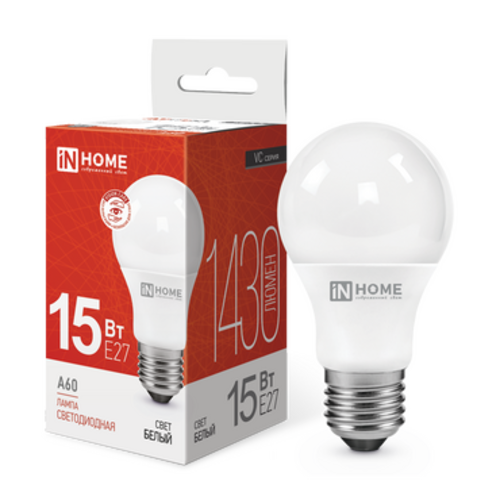 Лампа светодиодная LED-A60-VC 15Вт 230В Е27 4000К 1430Лм IN HOME