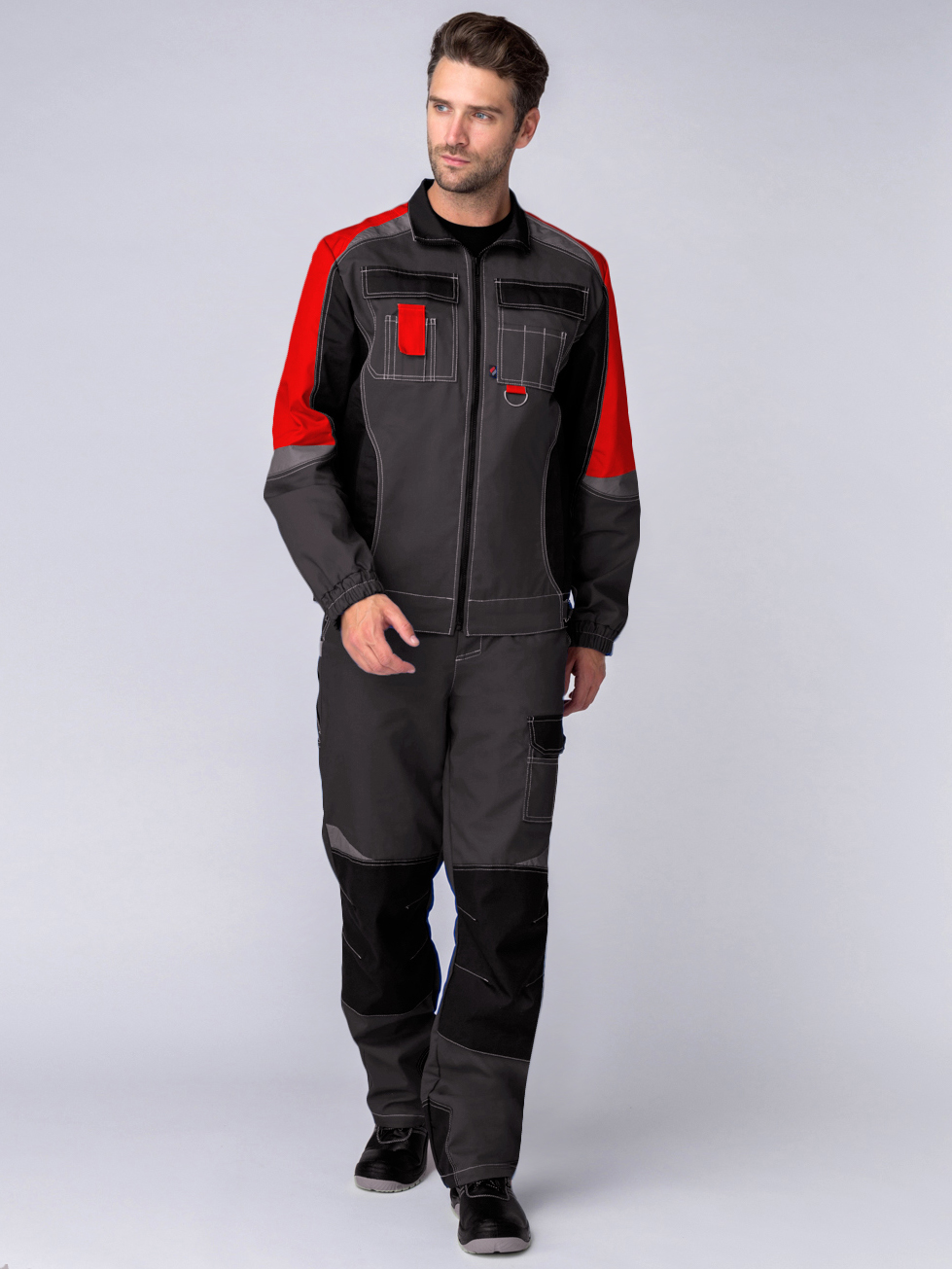 Костюм Формула (ткань Смесовая,240) брюки, серый красный черный 52-54 170-176