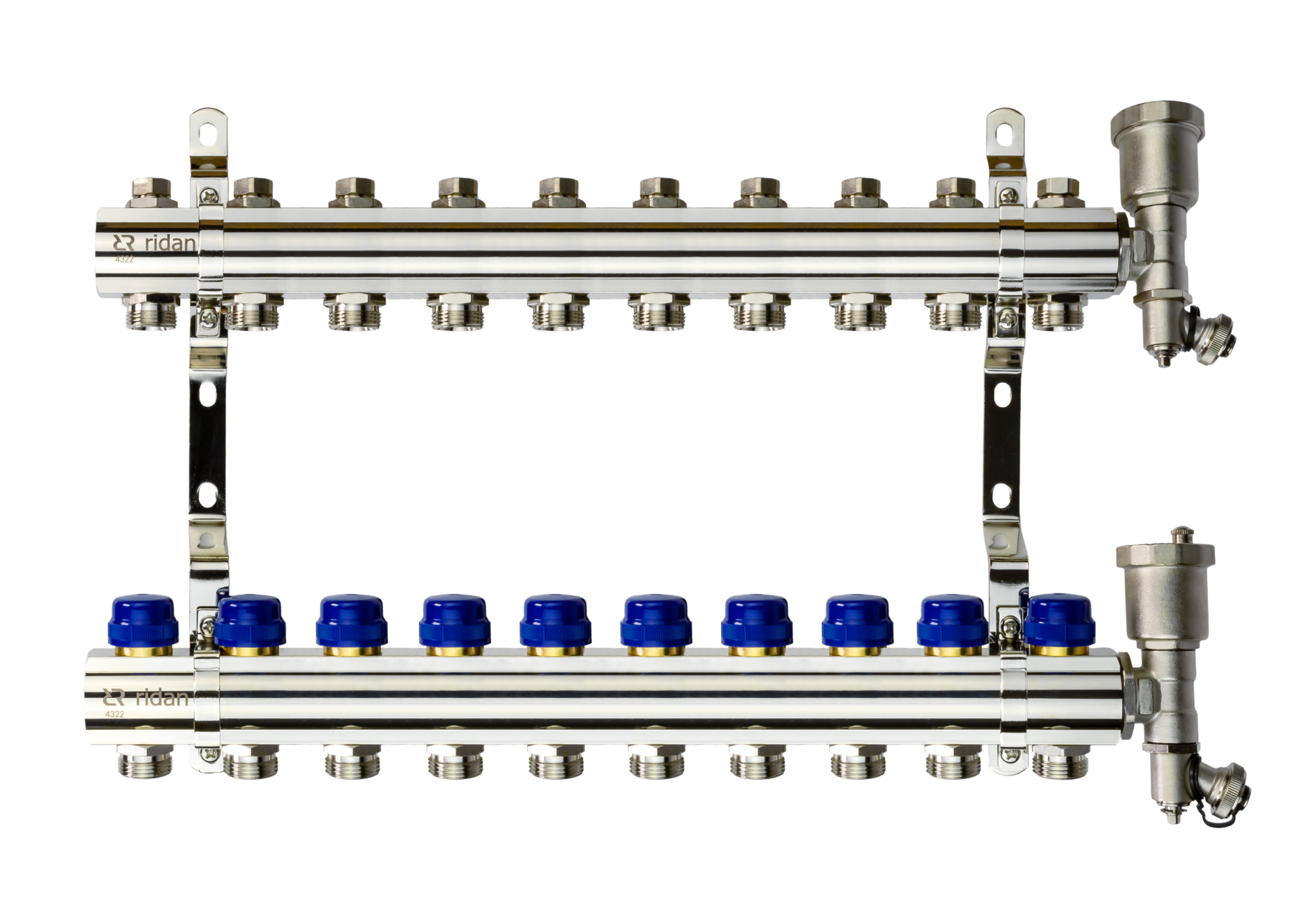 Коллекторная группа FHF-10R set 10 контуров 1' х 3/4' c воздухоотводчиками и кронштейнами