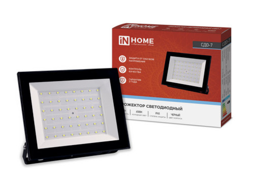 Прожектор светодиодный СДО-7 70Вт 6500К IP65 черный IN HOME